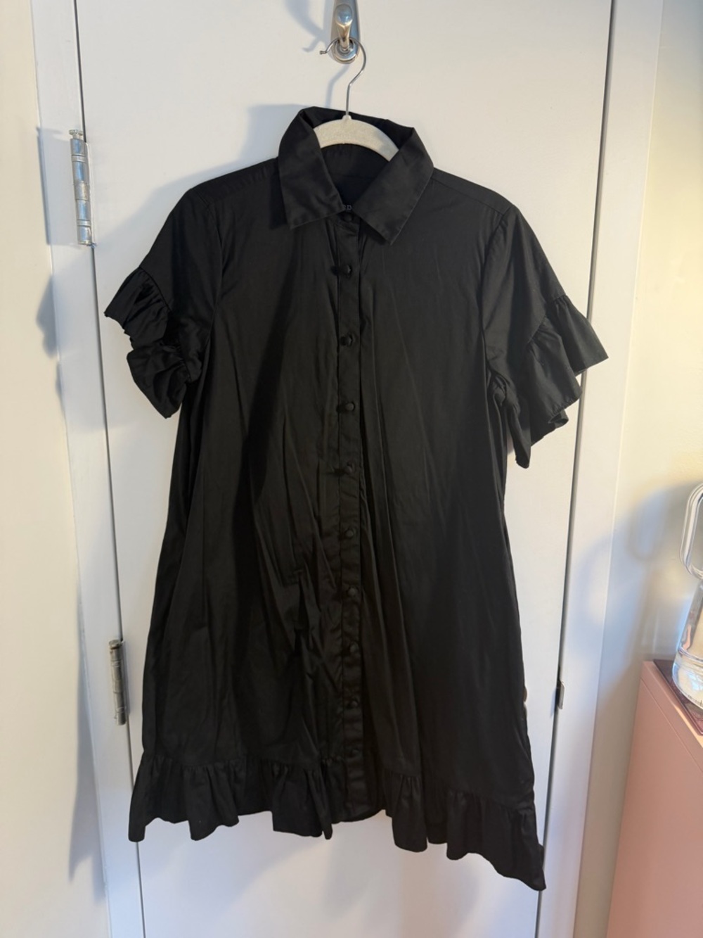 J. Crew Black ruffle mini dress